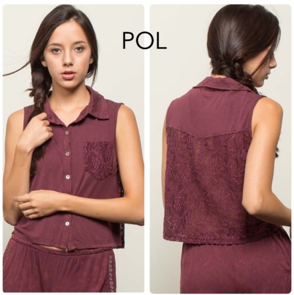 NWOT POL Button-Down Crop Top